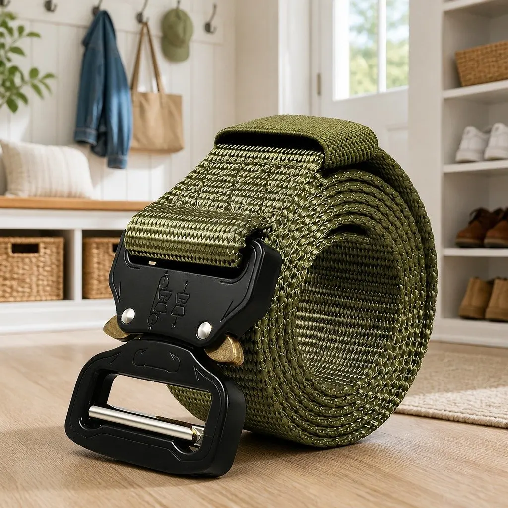 Men's Tactical Outdoor Belt Green 120x3.8cm Heavy-duty Metal Buckle