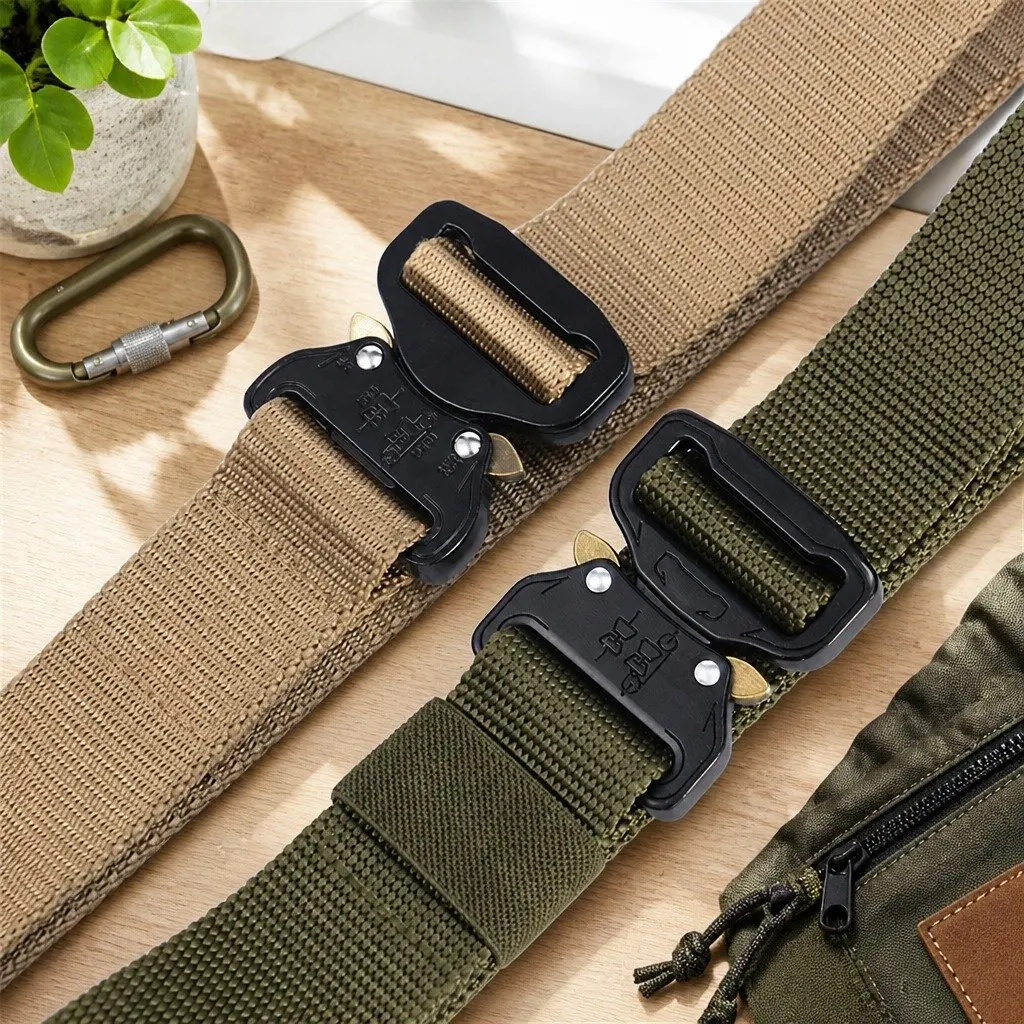 Men's Tactical Outdoor Belt Green 120x3.8cm Heavy-duty Metal Buckle