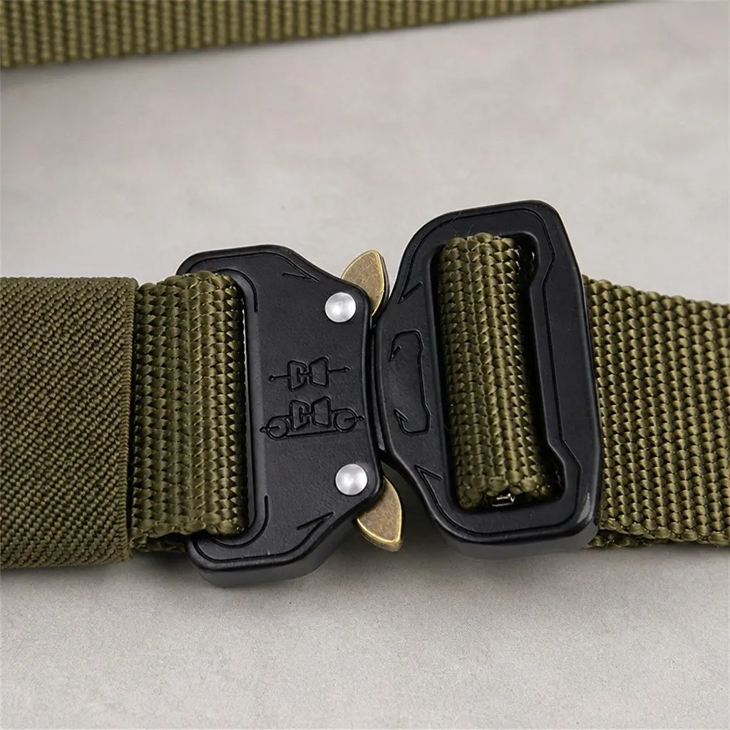 Men's Tactical Outdoor Belt Green 120x3.8cm Heavy-duty Metal Buckle
