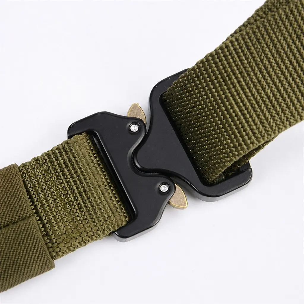 Men's Tactical Outdoor Belt Green 120x3.8cm Heavy-duty Metal Buckle