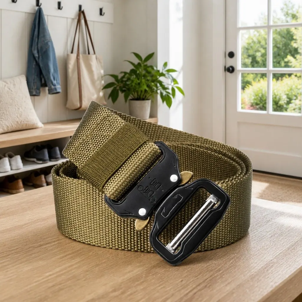 Men's Tactical Outdoor Belt Green 120x3.8cm Heavy-duty Metal Buckle