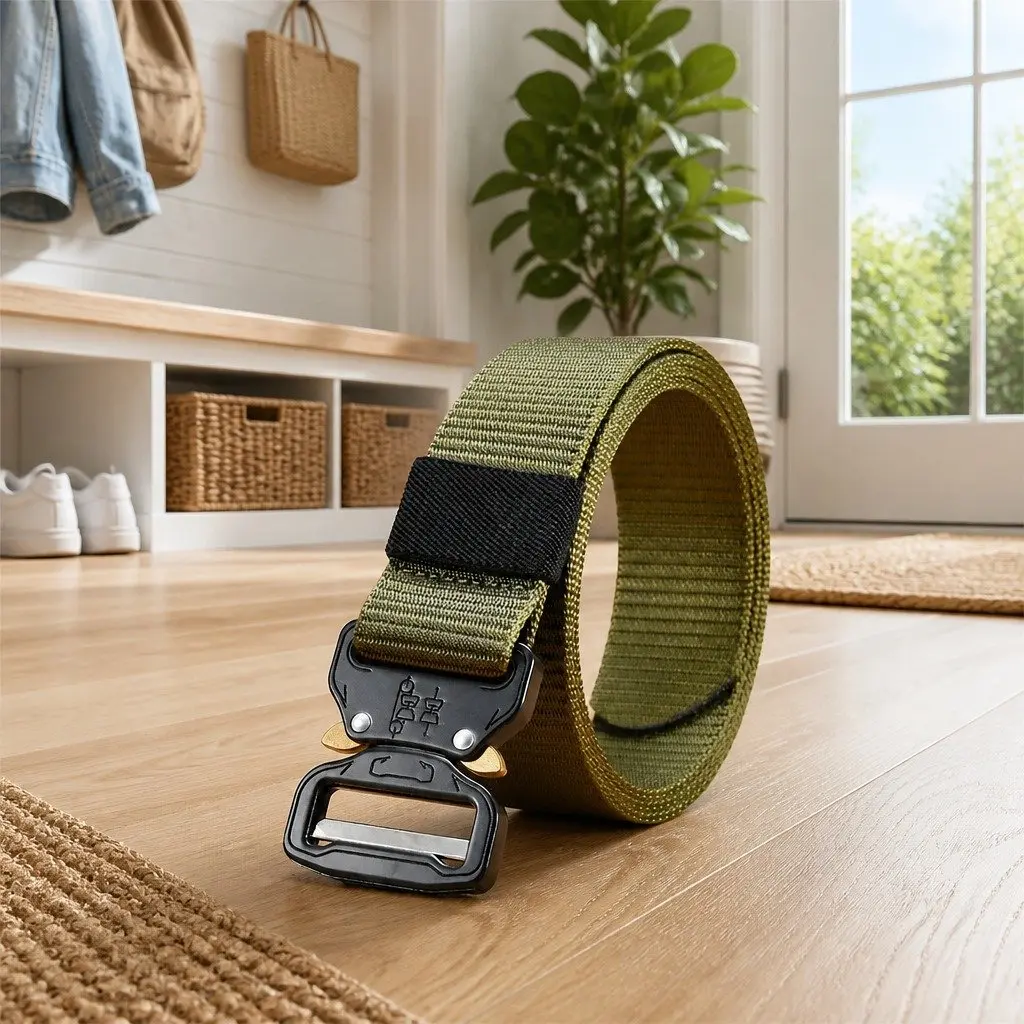 Men's Tactical Outdoor Belt Green 120x3.8cm Heavy-duty Metal Buckle