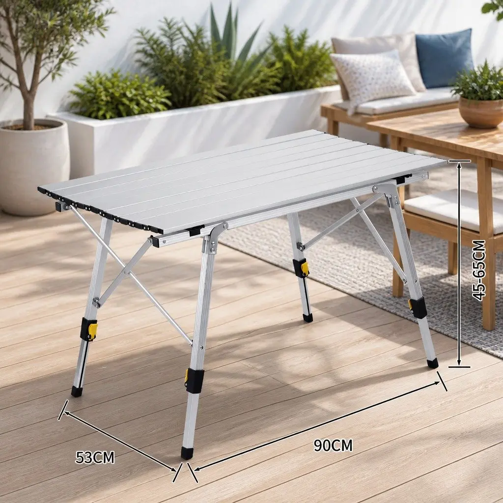 Folding Camping Table White Adjustable Height Portable Outdoor Picnic Furniture