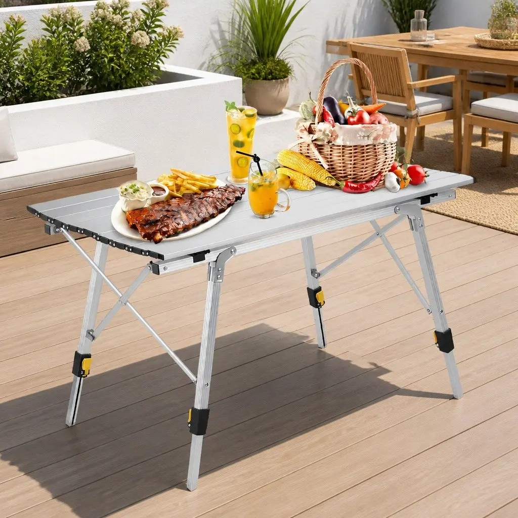 Folding Camping Table White Adjustable Height Portable Outdoor Picnic Furniture