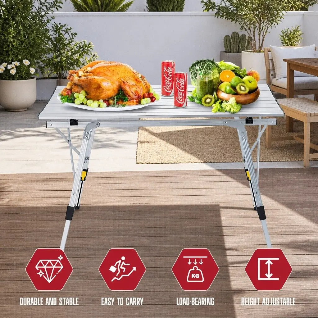 Folding Camping Table White Adjustable Height Portable Outdoor Picnic Furniture