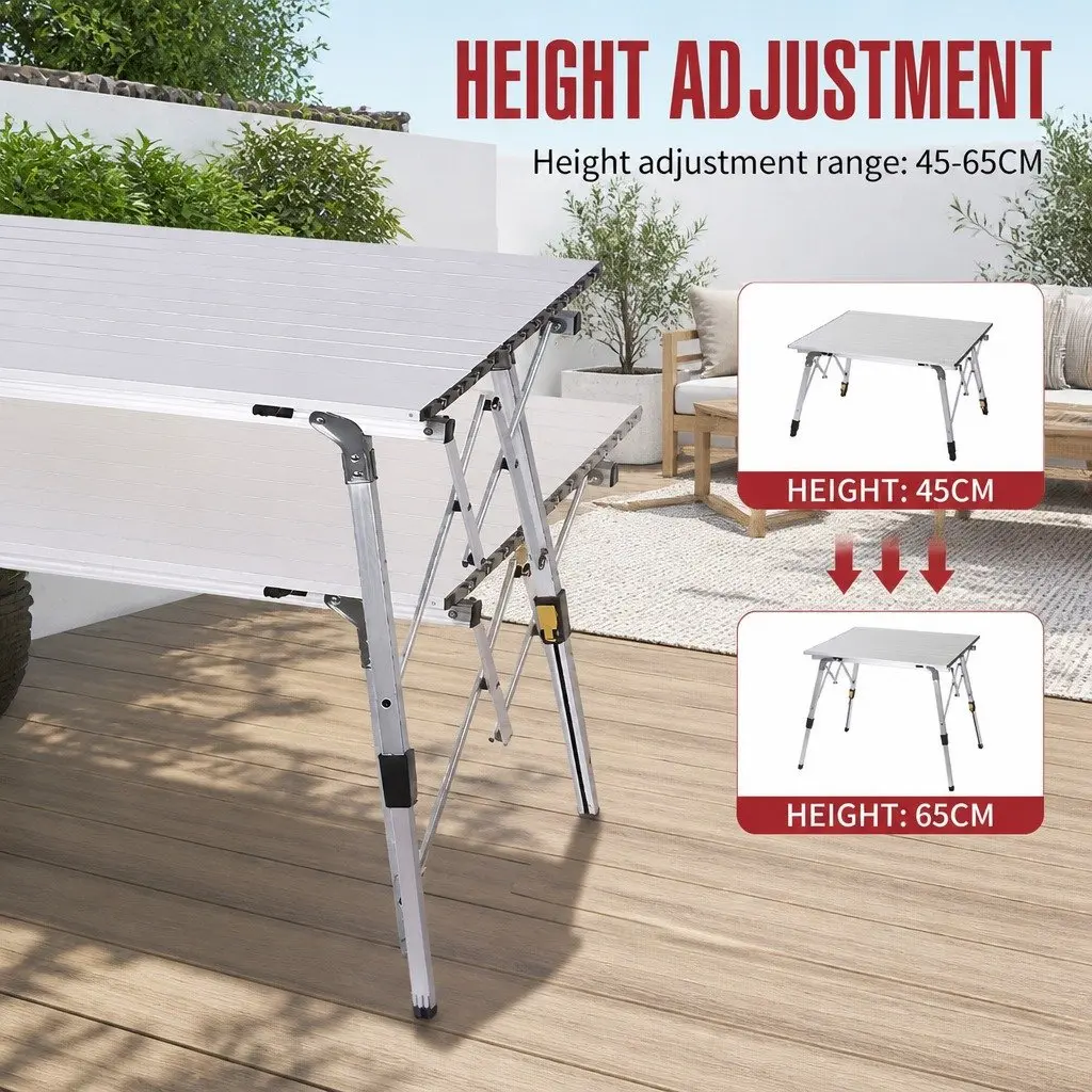 Folding Camping Table White Adjustable Height Portable Outdoor Picnic Furniture