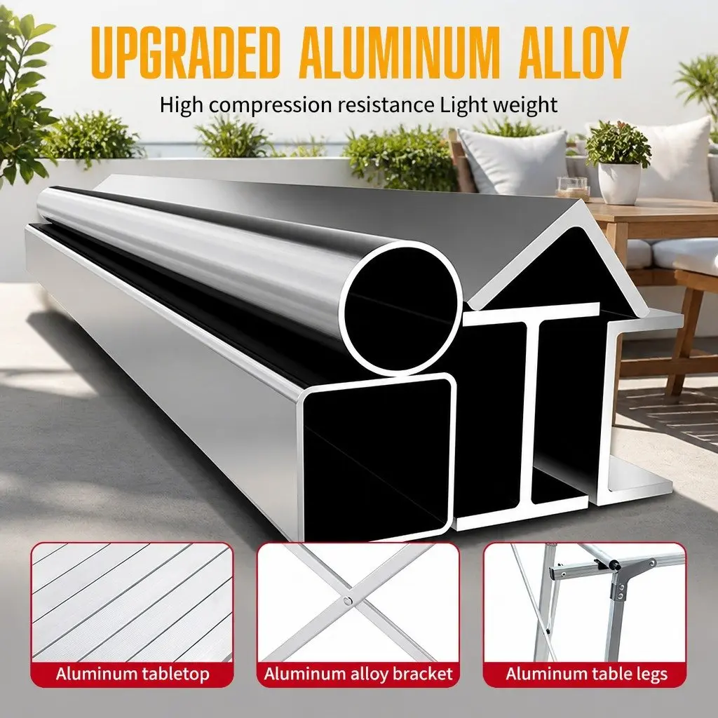 Folding Camping Table White Adjustable Height Portable Outdoor Picnic Furniture