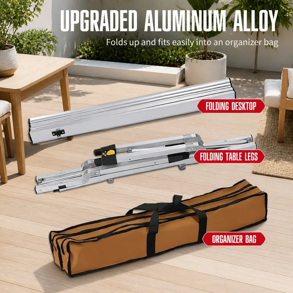 Folding Camping Table White Adjustable Height Portable Outdoor Picnic Furniture
