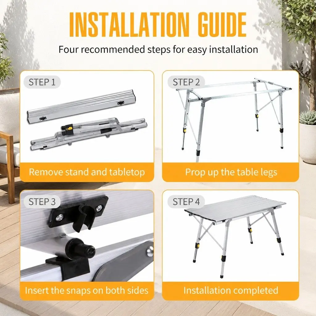 Folding Camping Table White Adjustable Height Portable Outdoor Picnic Furniture