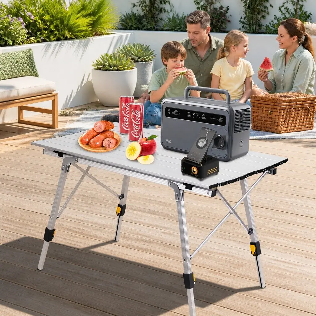 Folding Camping Table White Adjustable Height Portable Outdoor Picnic Furniture