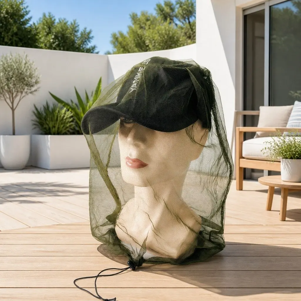 Mosquito Head Net Green 45X33cm Breathable Insect Mesh Hat Face Protector