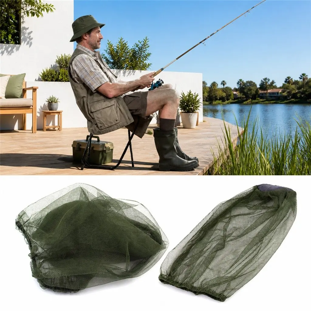 Mosquito Head Net Green 45X33cm Breathable Insect Mesh Hat Face Protector