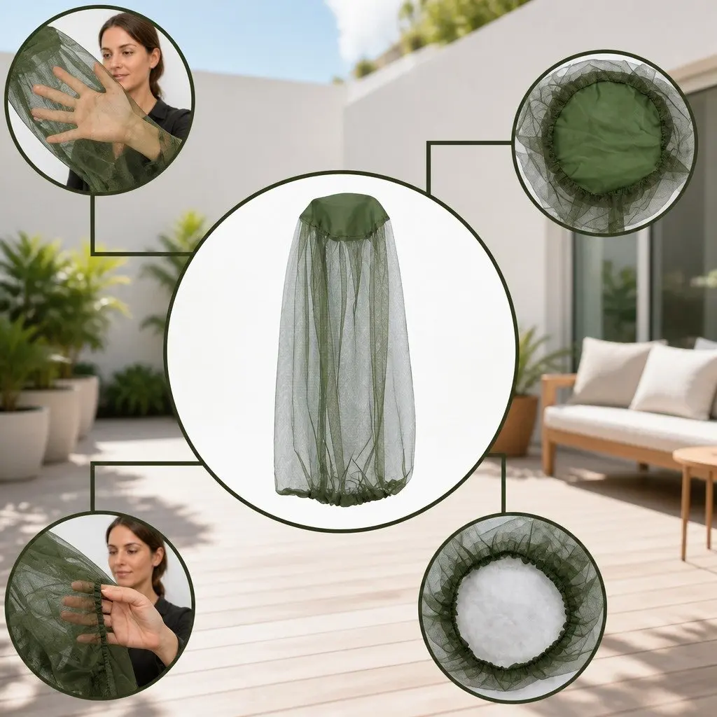 Mosquito Head Net Green 45X33cm Breathable Insect Mesh Hat Face Protector