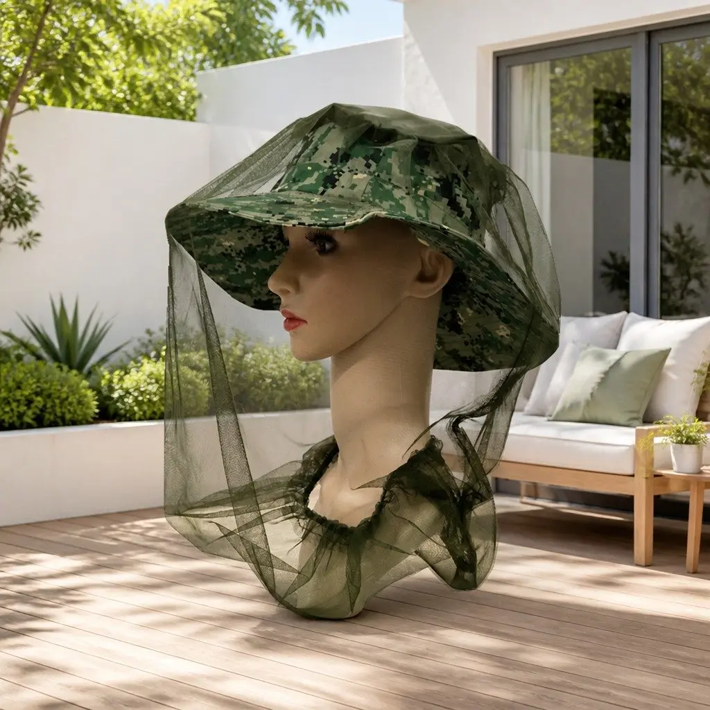 Mosquito Head Net Green 45X33cm Breathable Insect Mesh Hat Face Protector