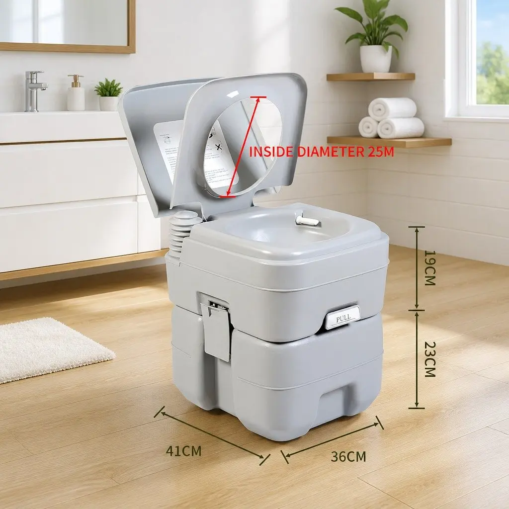 Portable Toilet Grey 41x35x41cm Mobile Flushing Anti-Odor