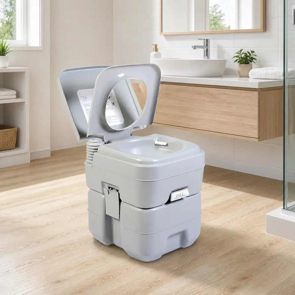 Portable Toilet Grey 41x35x41cm Mobile Flushing Anti-Odor