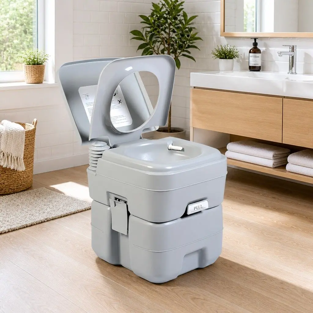 Portable Toilet Grey 41x35x41cm Mobile Flushing Anti-Odor