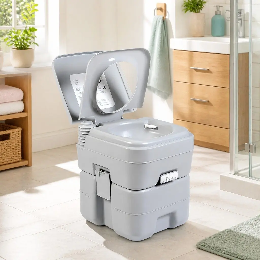 Portable Toilet Grey 41x35x41cm Mobile Flushing Anti-Odor