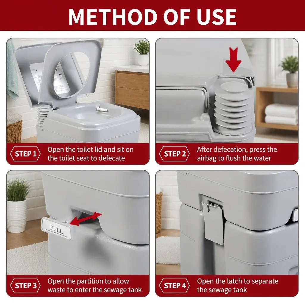 Portable Toilet Grey 41x35x41cm Mobile Flushing Anti-Odor