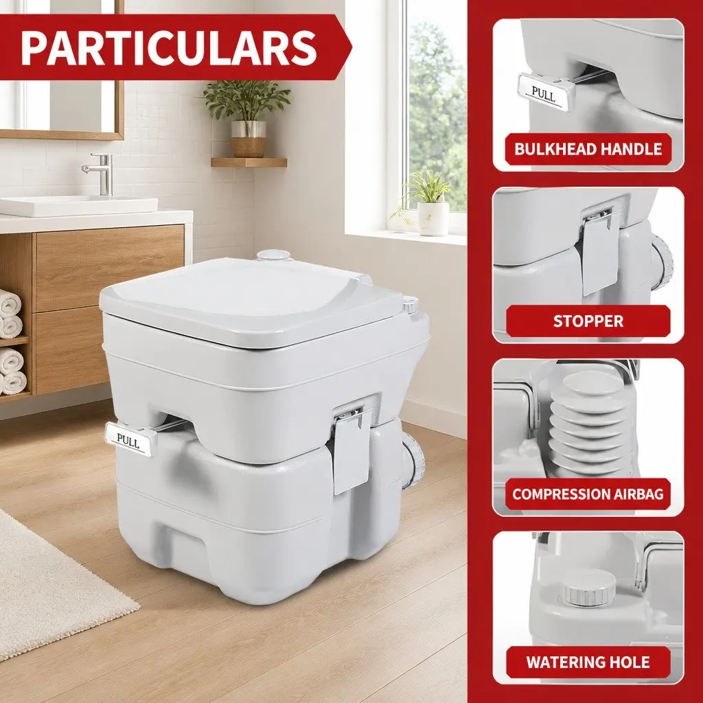 Portable Toilet Grey 41x35x41cm Mobile Flushing Anti-Odor