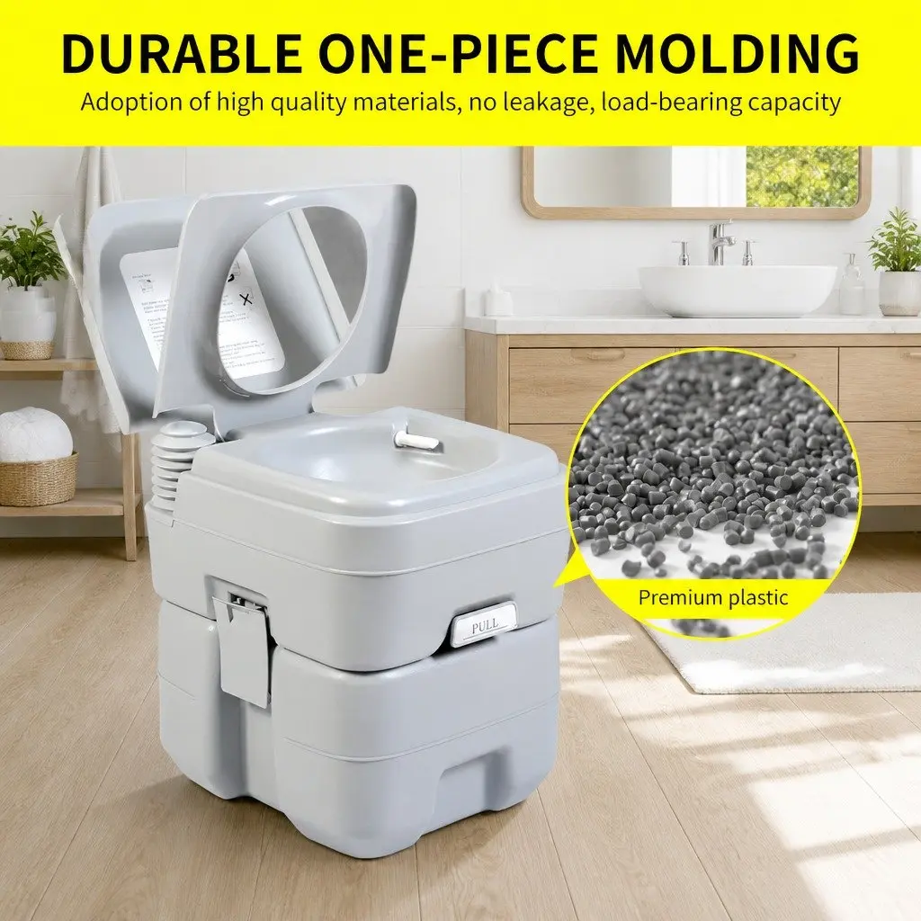 Portable Toilet Grey 41x35x41cm Mobile Flushing Anti-Odor