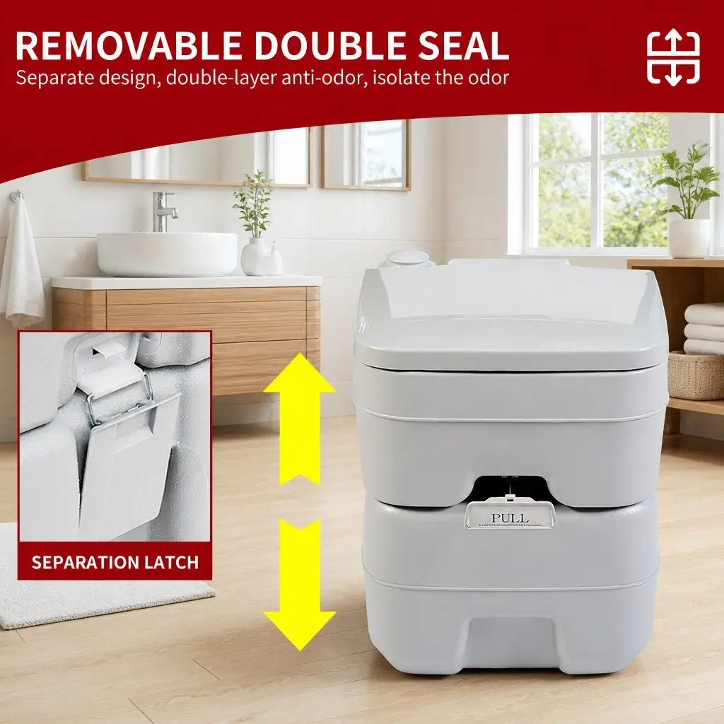 Portable Toilet Grey 41x35x41cm Mobile Flushing Anti-Odor