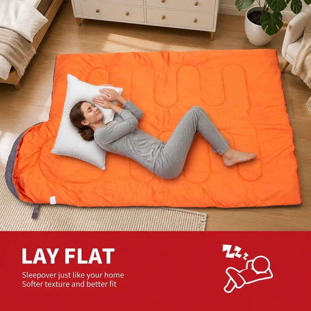 Envelope Sleeping Bag Outdoor Camping Rectangular Waterproof Seasonal Quilt Pad