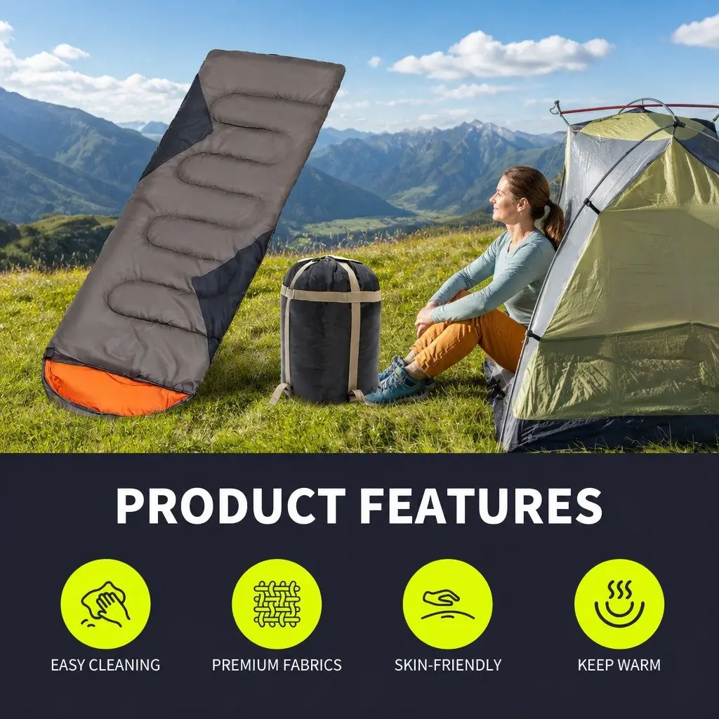 Envelope Sleeping Bag Outdoor Camping Rectangular Waterproof Seasonal Quilt Pad