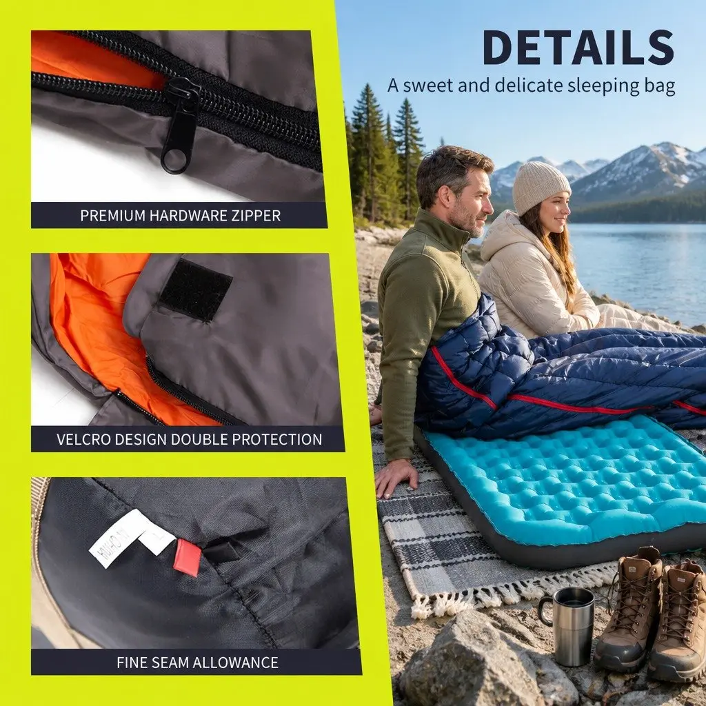 Envelope Sleeping Bag Outdoor Camping Rectangular Waterproof Seasonal Quilt Pad
