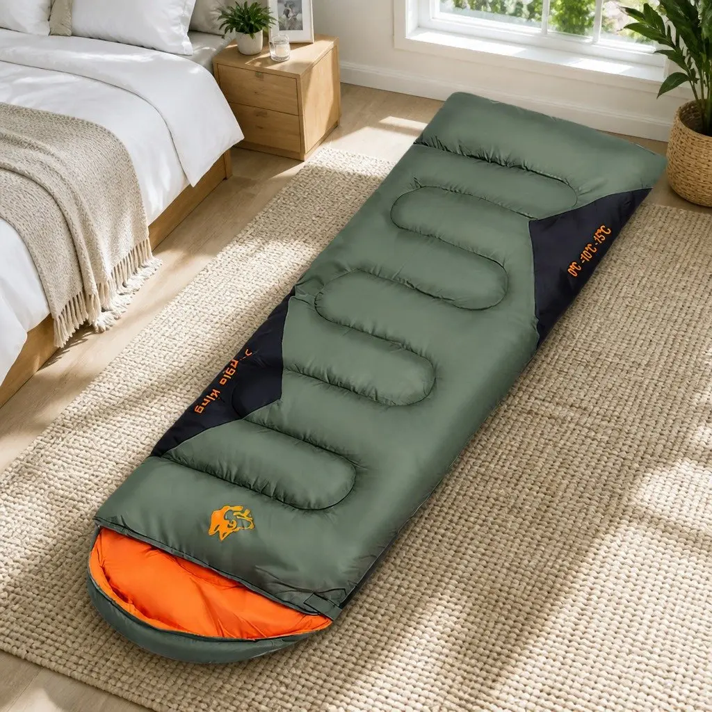 Rectangular Sleeping Bag Waterproof Envelope Design Camping Quilted Comfort