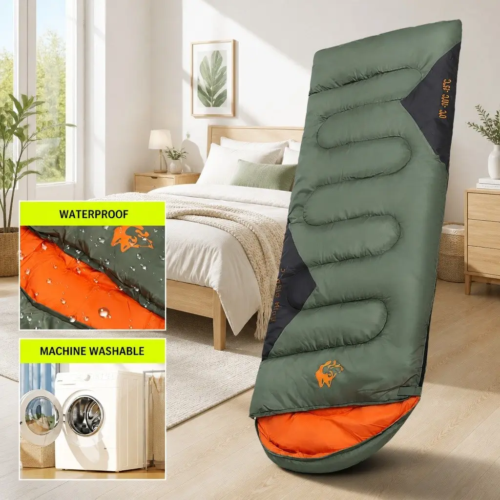 Rectangular Sleeping Bag Waterproof Envelope Design Camping Quilted Comfort