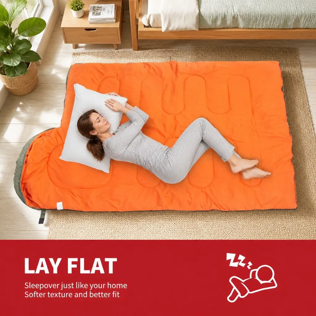 Rectangular Sleeping Bag Waterproof Envelope Design Camping Quilted Comfort