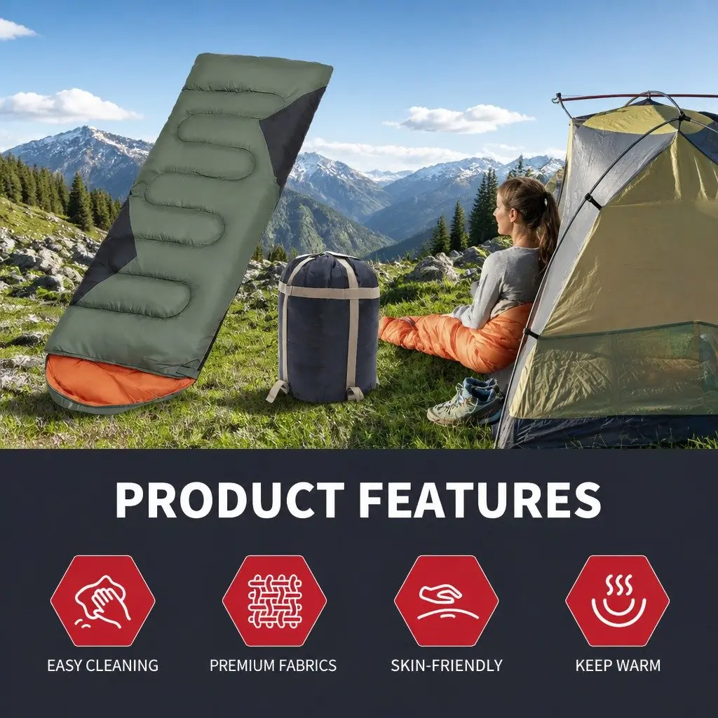 Rectangular Sleeping Bag Waterproof Envelope Design Camping Quilted Comfort