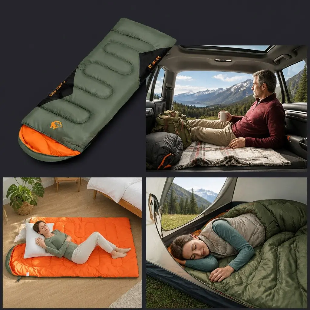 Rectangular Sleeping Bag Waterproof Envelope Design Camping Quilted Comfort