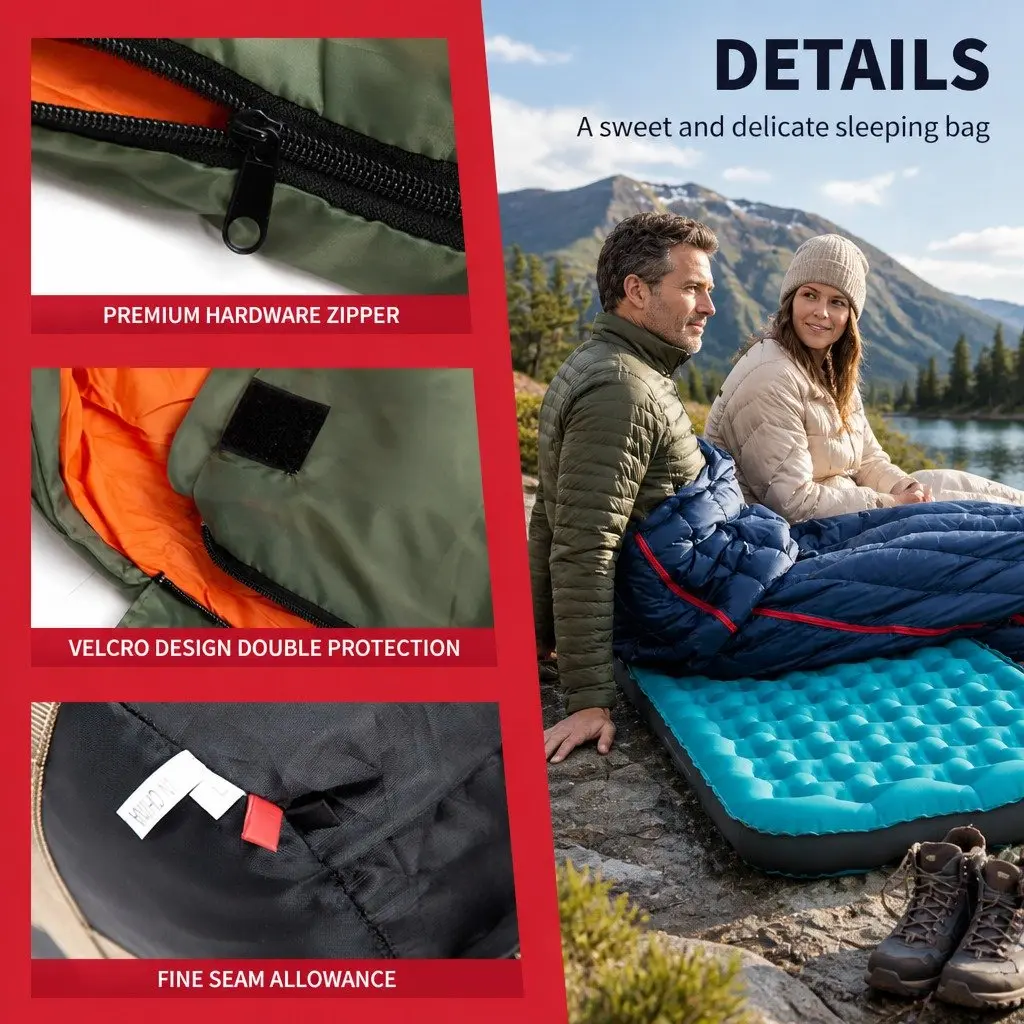 Rectangular Sleeping Bag Waterproof Envelope Design Camping Quilted Comfort