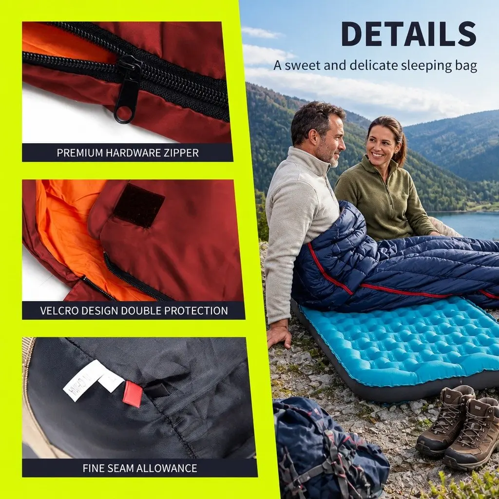 Sleeping Bag Rectangular Quilted Design Waterproof Envelope Camping Outdoor