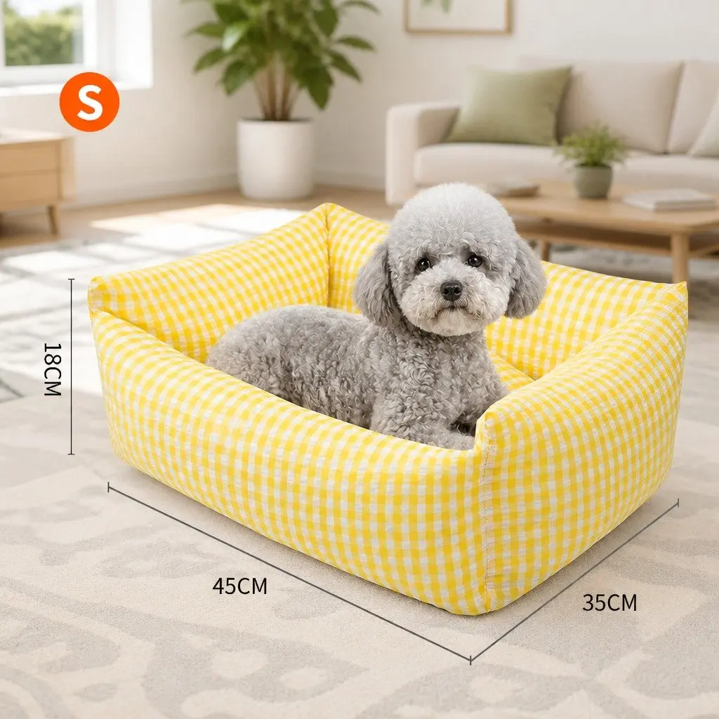 Pet Bed Yellow Square Removable Washable Cushion for Dogs Cats