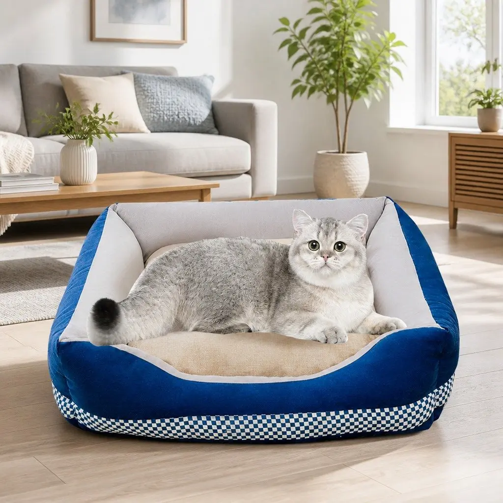 Soft Washable Pet Dog Cat Bed Padded Zipper Design Blue XS Cozy Cushion