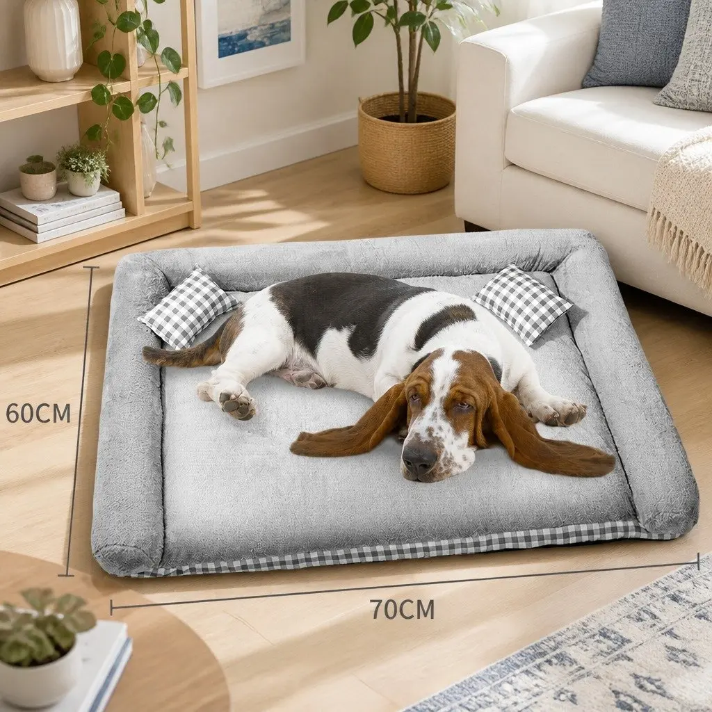 Dog Bed Grey Large Removable Washable Plush Comfort with Thickened Sponge PP Cotton
