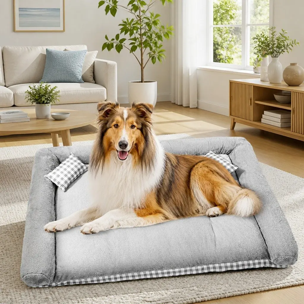 Dog Bed Grey XXL Detachable Washable Thick Warm Cushion with Sponge Filling