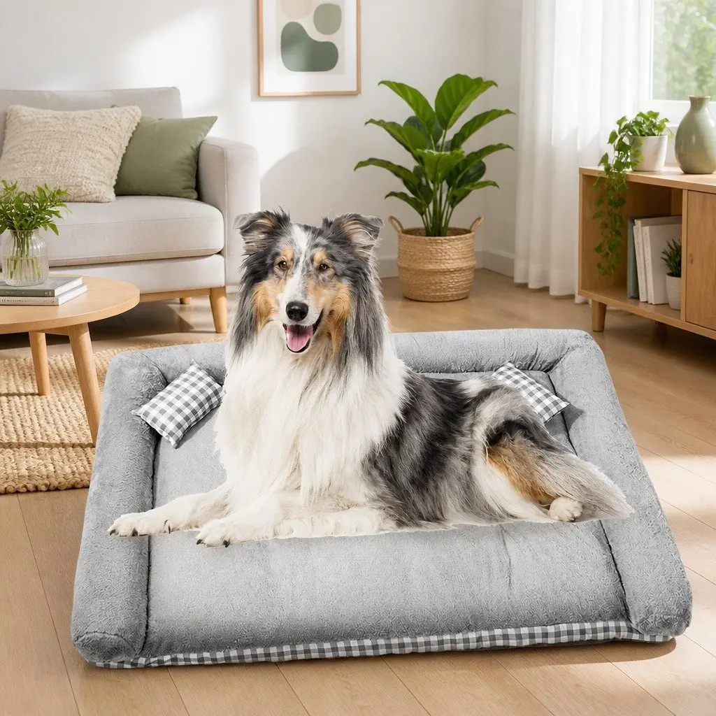 Dog Bed Grey XXL Detachable Washable Thick Warm Cushion with Sponge Filling