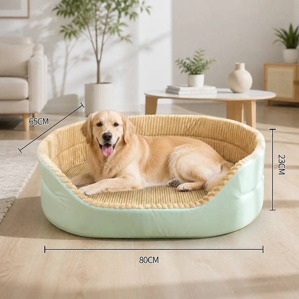 Large Pet Bed Green 80x65x23cm Calming Cushion Plush Soft Warm Mattress Comfy Sleep Mat
