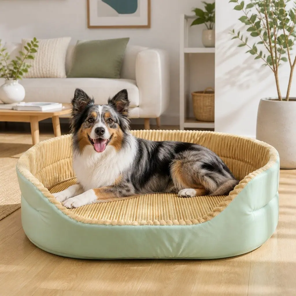 Large Pet Bed Green 80x65x23cm Calming Cushion Plush Soft Warm Mattress Comfy Sleep Mat