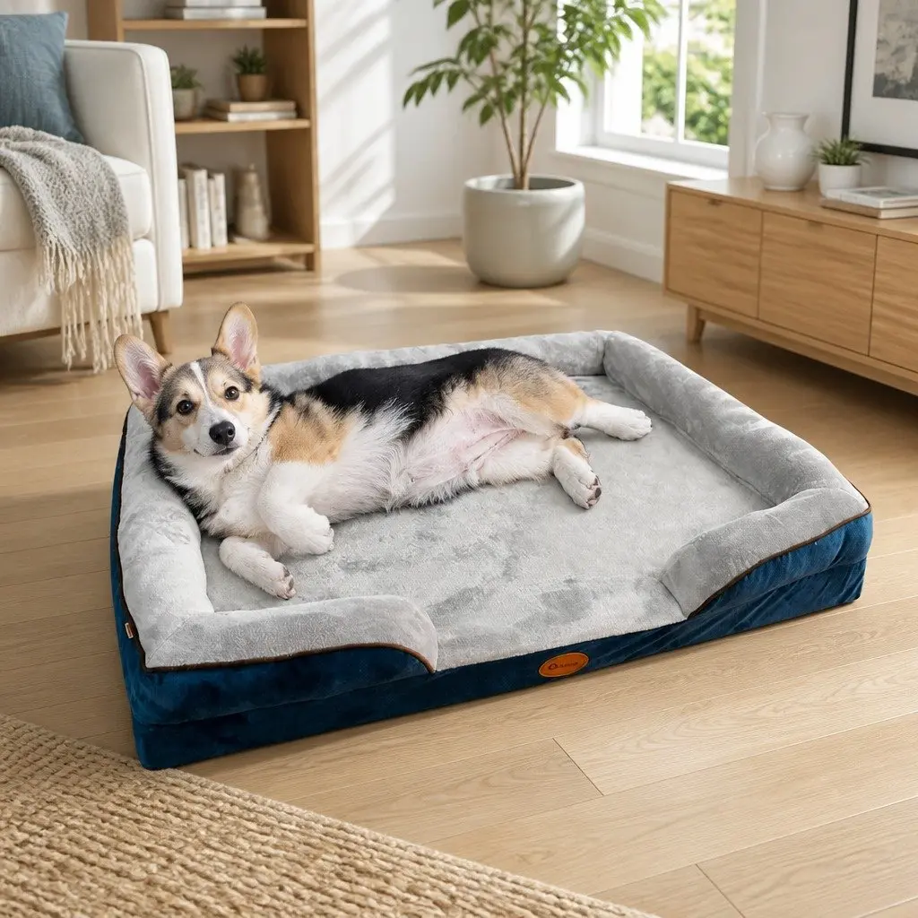 Dog Bed Grey M Three-Sided Cushion Support