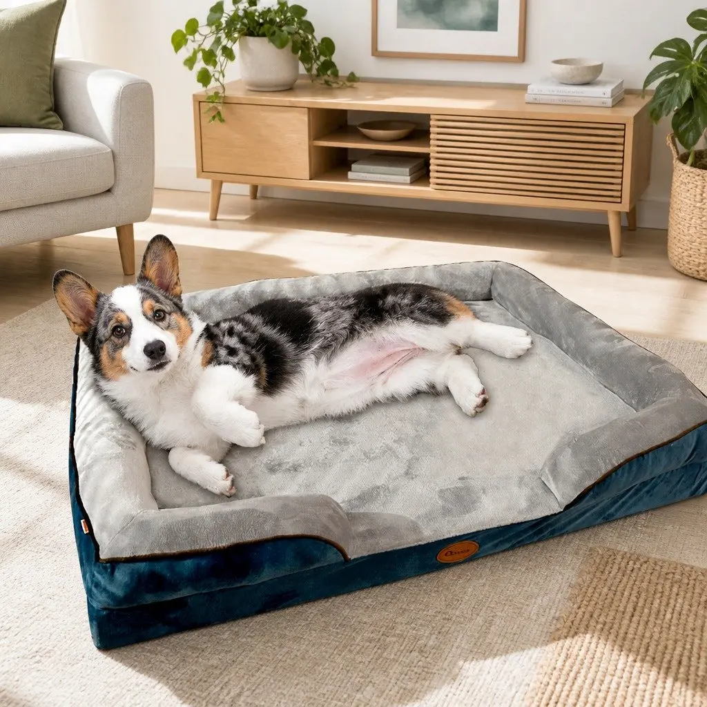 Dog Bed Grey M Three-Sided Cushion Support