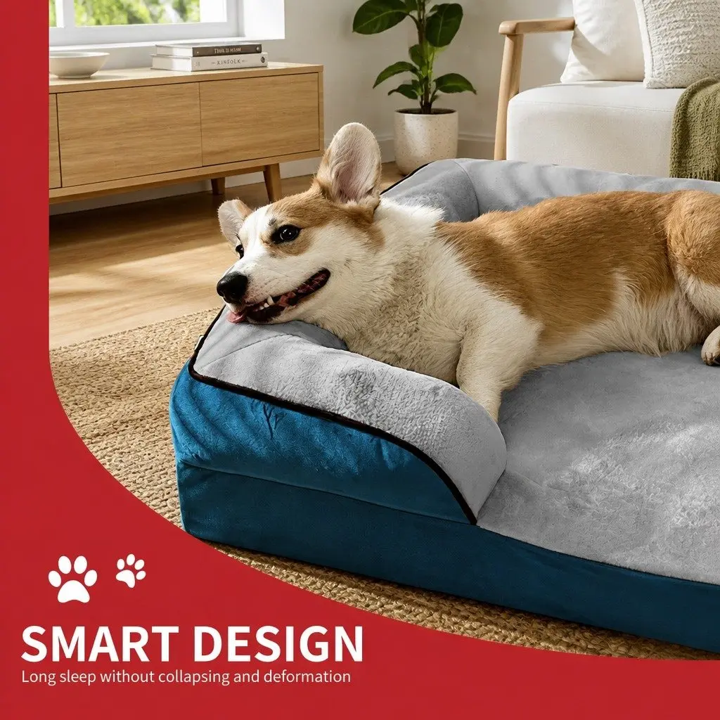 Dog Bed Grey M Three-Sided Cushion Support
