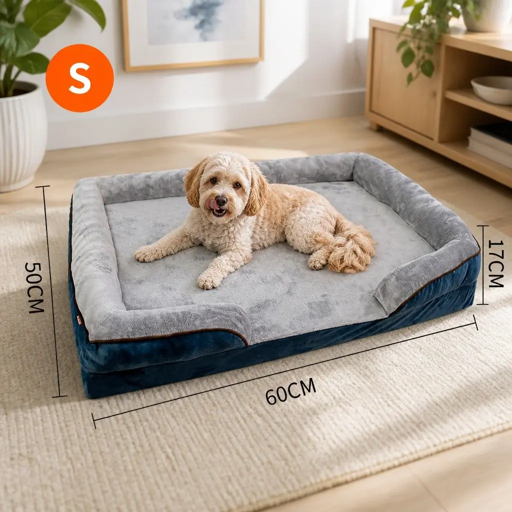 Dog Sofa Bed Grey S Orthopedic Three-Sided Padding