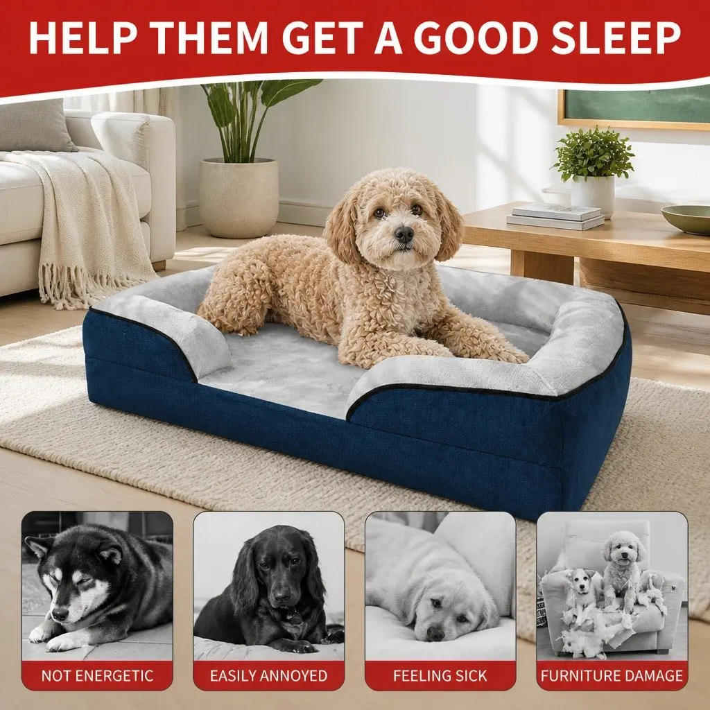 Dog Sofa Bed Grey S Orthopedic Three-Sided Padding