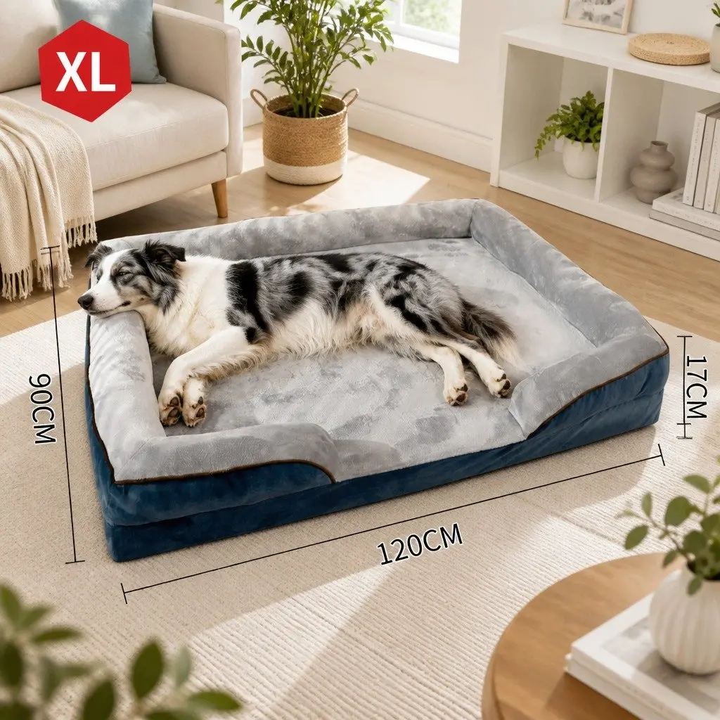 Dog Bed Grey XL Thickened Sponge Cushion Three Sided Support