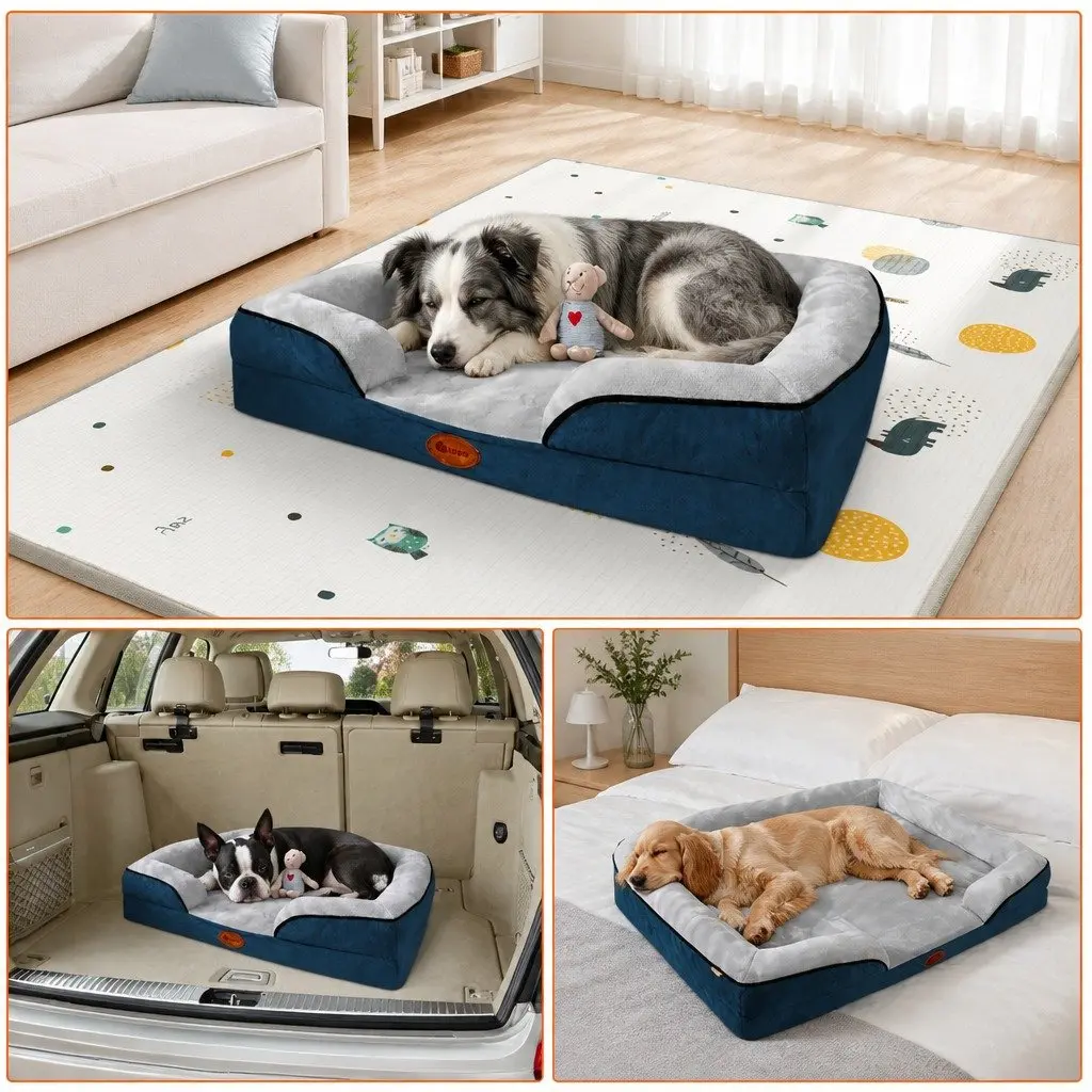 Dog Bed Grey XL Thickened Sponge Cushion Three Sided Support